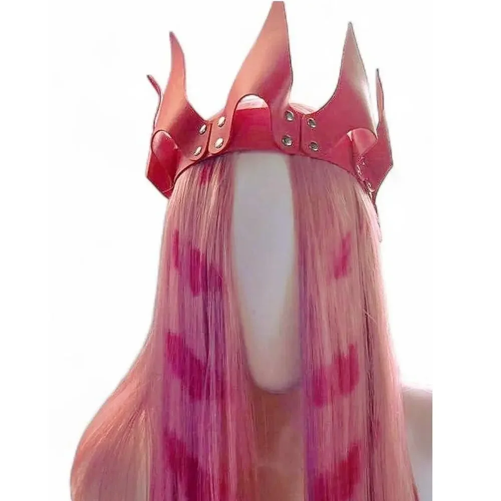 Spike Red Faux Leather Vegan Crown Silver Rivets Rave Festival Costume 24.5”